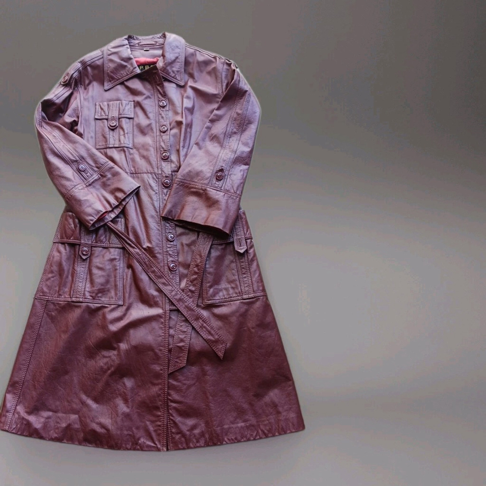 Vintage 70s PBD Leather Trench Coat Brown - Medium - Picture 1 of 5